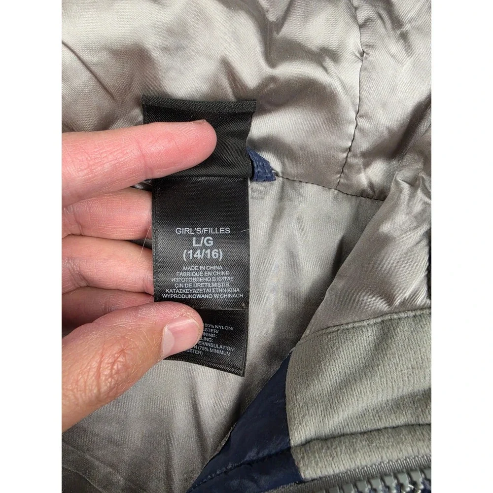 The North Face Puffer Jacket Girls‎ L 14/16 Blue Belted Goose Down 550 Hooded